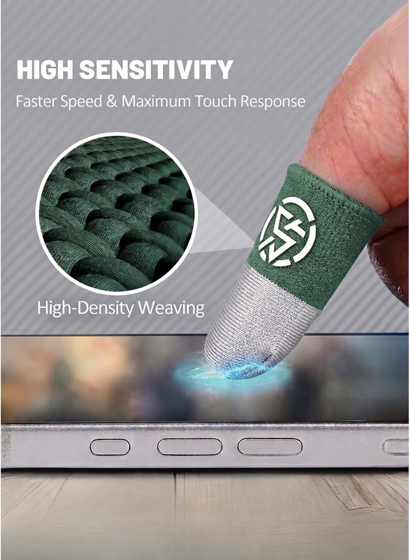 كاست ويف أكمام أصابع ألعاب Kastwave عالية الحساسية - قفازات لمس لألعاب الجوال بألياف فضية، دقة فائقة النعومة، راحة وتهوية ممتازة، تحكم مُحسّن لألعاب PUBG وFree Fire وCOD Mobile - فضي وأخضر - Image 5