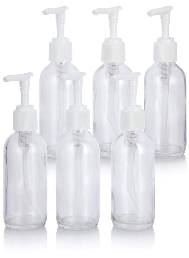 JUVITUS 4 oz / 120 ml Clear Glass Boston Round Bottle with White Lotion Pump (6 Pack) BPA Free Refillable Empty Storage Containers - Image 1