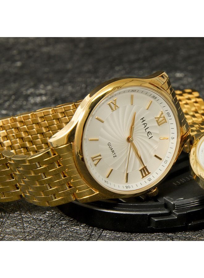 هالي ساعات زوجان زوجان من الفولاذ المقاوم للصدأ كوارتز HALEI Harley 557 - 30.5mm / 40.5mm - ذهبي / أبيض - Image 4
