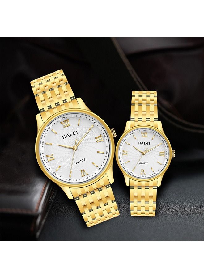 هالي ساعات زوجان زوجان من الفولاذ المقاوم للصدأ كوارتز HALEI Harley 557 - 30.5mm / 40.5mm - ذهبي / أبيض - Image 5