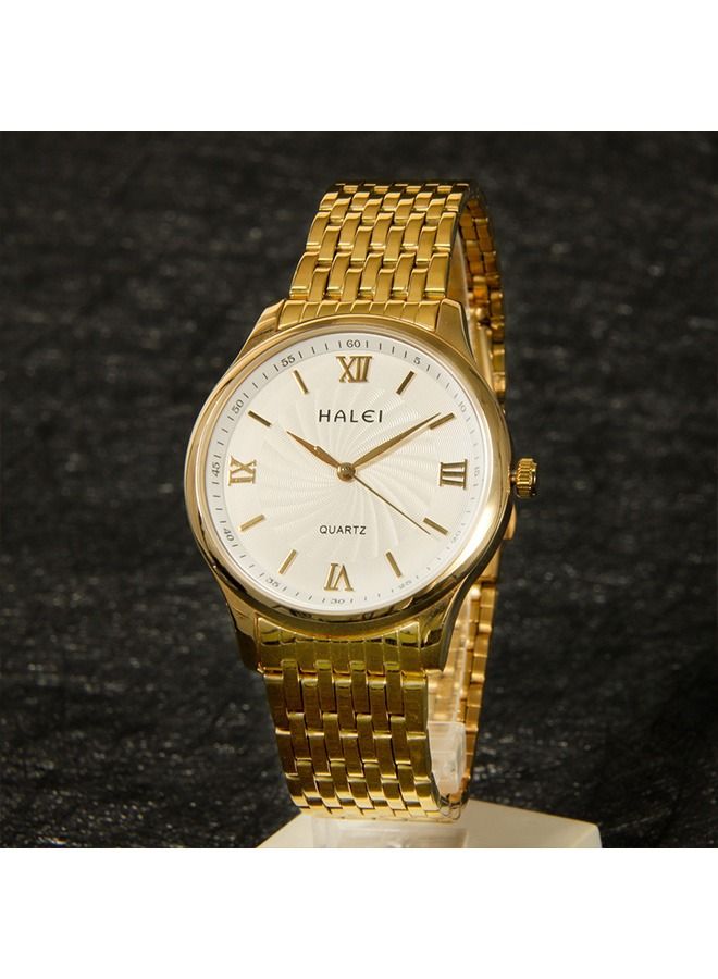 هالي ساعات زوجان زوجان من الفولاذ المقاوم للصدأ كوارتز HALEI Harley 557 - 30.5mm / 40.5mm - ذهبي / أبيض - Image 3