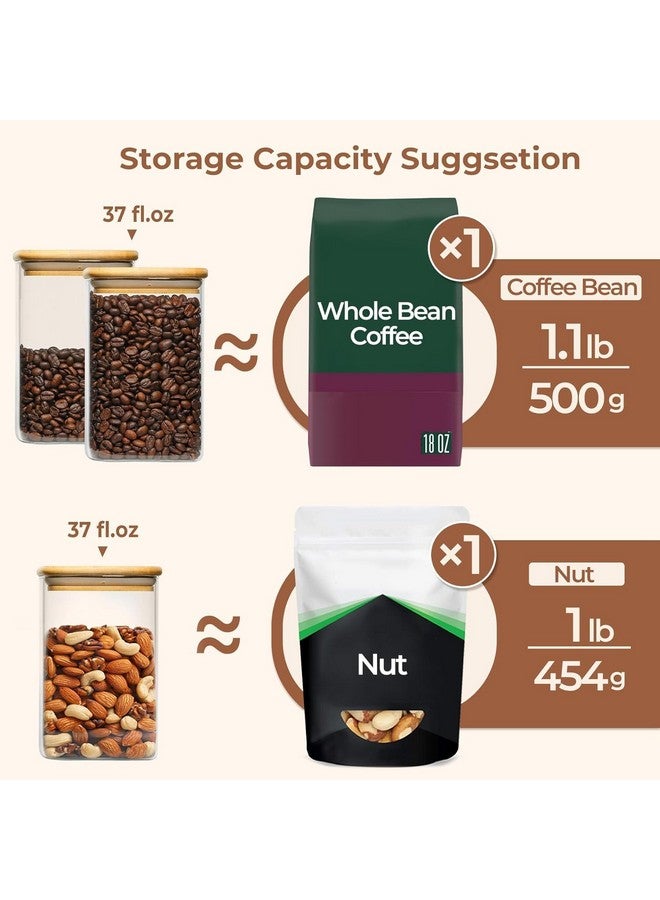 ComSaf Airtight Glass Storage Canister with Wood Lid (39oz-1200 ML), Clear Food Storage Container Jar with Sealing Bamboo Lid for Noodles Flour Cereal Rice Sugar Tea Coffee Beans, Square Set of 4 - Image 3