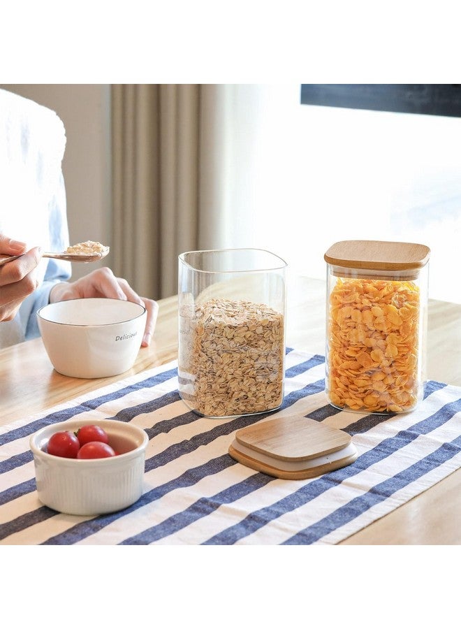 ComSaf Airtight Glass Storage Canister with Wood Lid (39oz-1200 ML), Clear Food Storage Container Jar with Sealing Bamboo Lid for Noodles Flour Cereal Rice Sugar Tea Coffee Beans, Square Set of 4 - Image 5