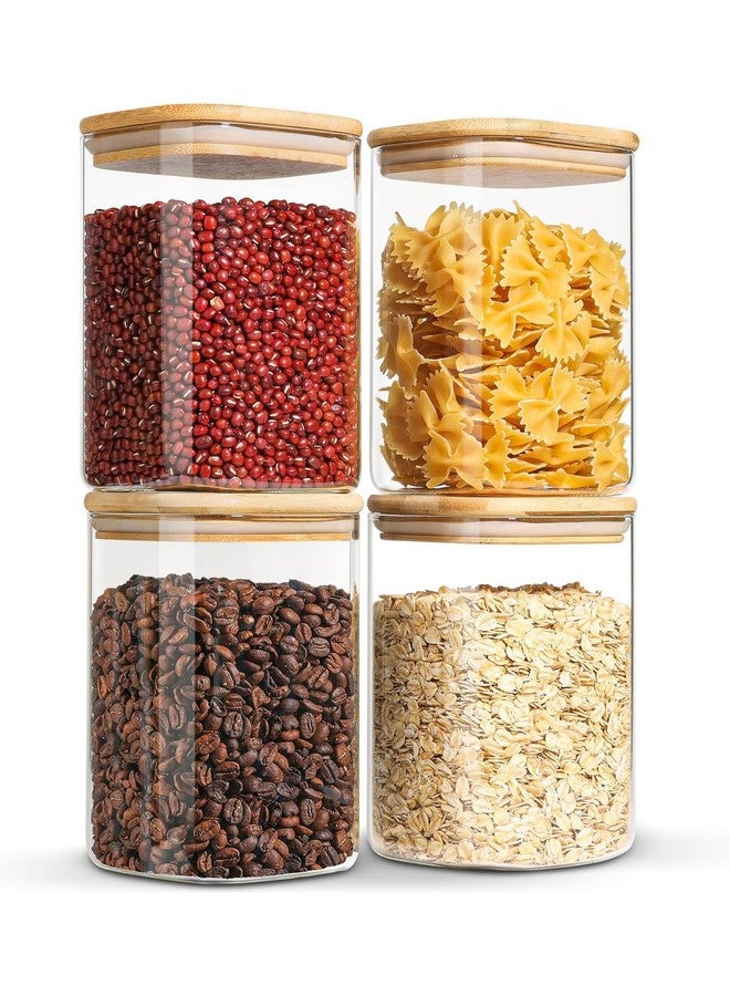 ComSaf Airtight Glass Storage Canister with Wood Lid (39oz-1200 ML), Clear Food Storage Container Jar with Sealing Bamboo Lid for Noodles Flour Cereal Rice Sugar Tea Coffee Beans, Square Set of 4 - Image 1