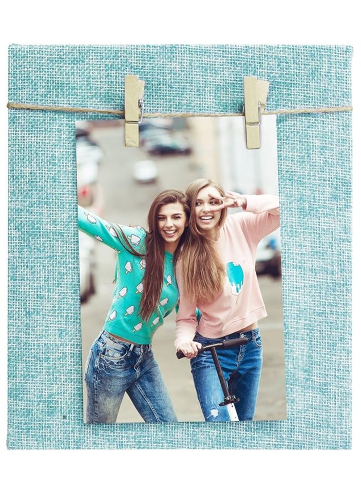 Story at Home Story at Home Jute Fabric Cover Dual Clip Wooden Photo Frame (20 cm x 17 cm x 2 cm, Light Blue)  - Image 1