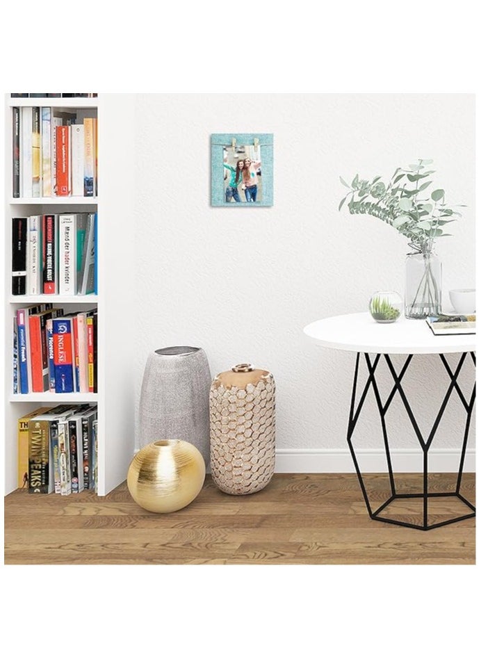 Story at Home Story at Home Jute Fabric Cover Dual Clip Wooden Photo Frame (20 cm x 17 cm x 2 cm, Light Blue)  - Image 2
