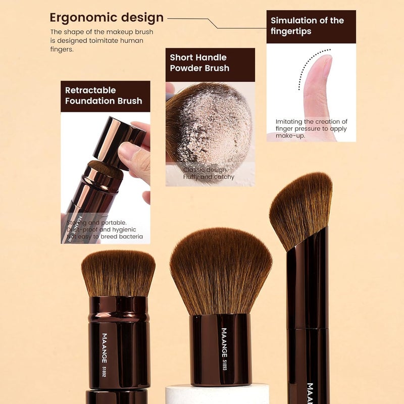 MAANGE 20 Pcs Makeup Brushes with Gift Box, Double-End Multi-functional Makeup Brushes for Blending Liquid Powder Concealer Cream Blush Buffe (Dark Brown) - Image 4
