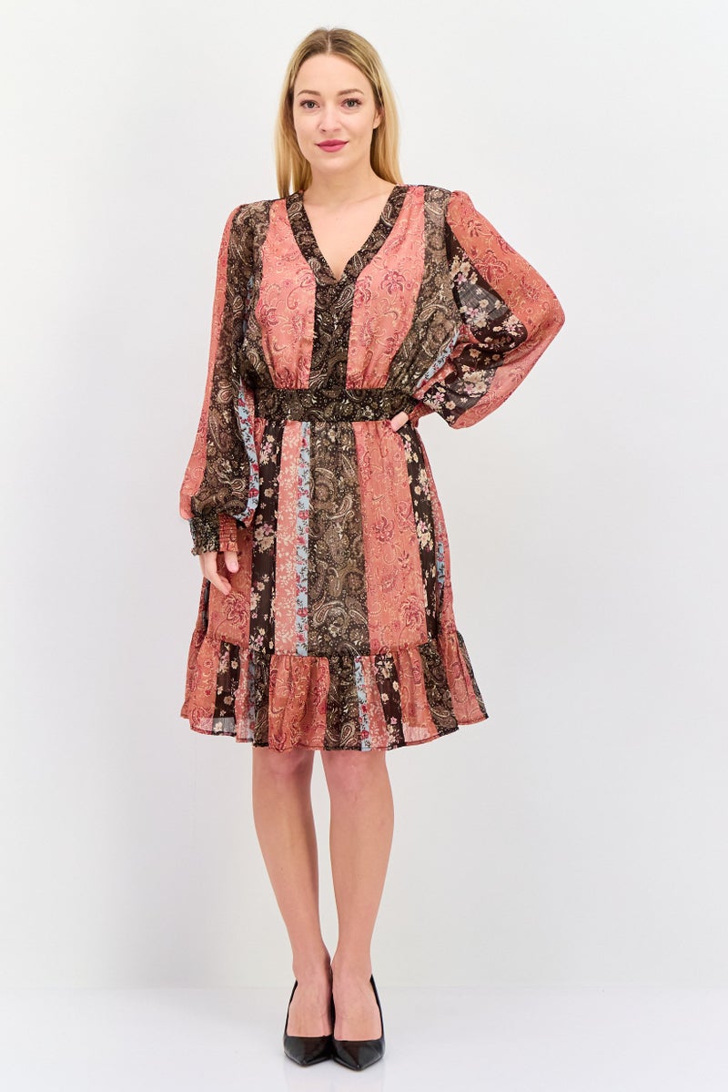 DEX Women Allover Print Midi Dress, Rust - Image 1