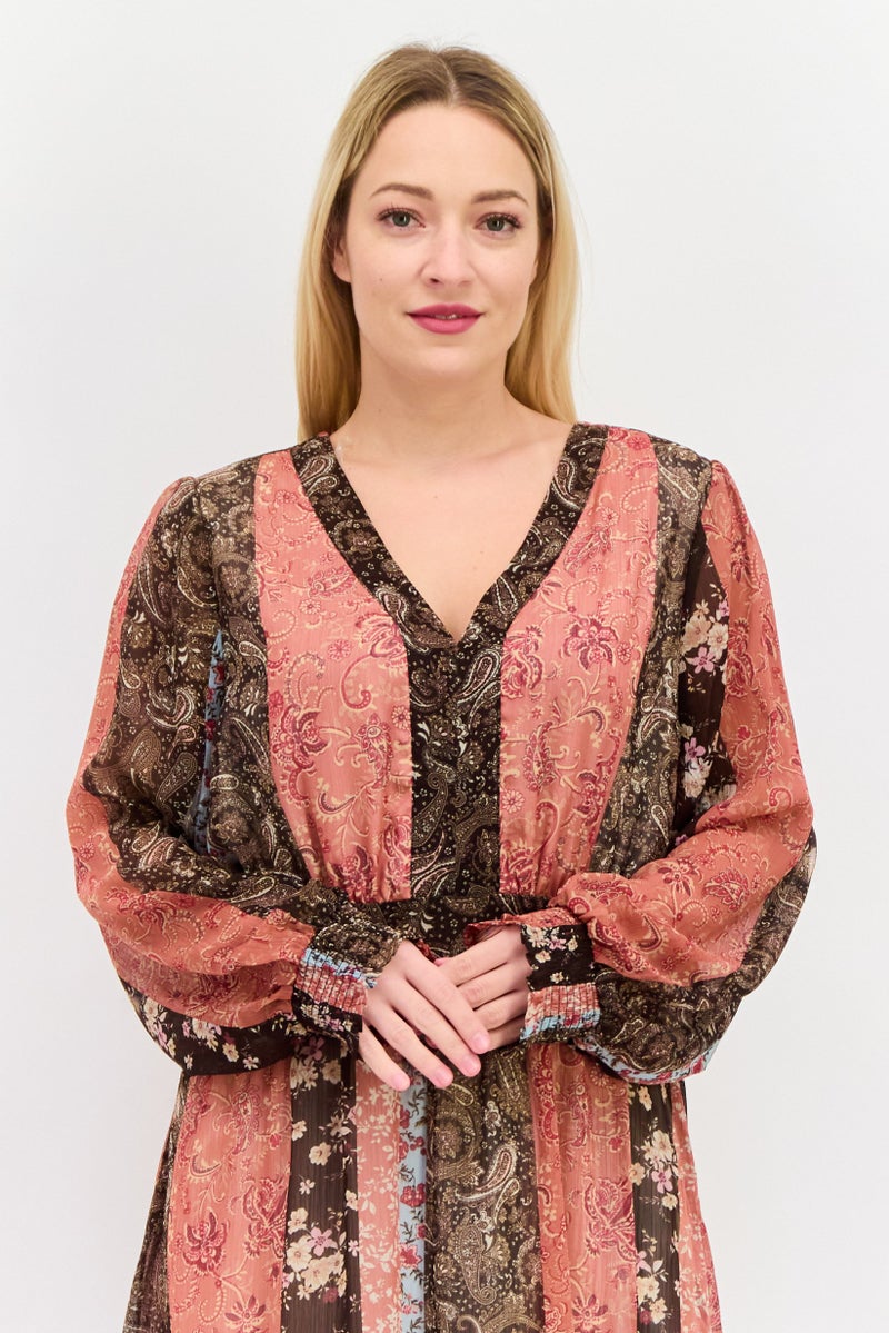 DEX Women Allover Print Midi Dress, Rust - Image 2