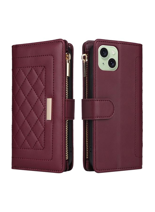 S-TOP Case For iPhone 15 Crossbody Zipper Wallet Rhombus Leather Phone Case - Image 3