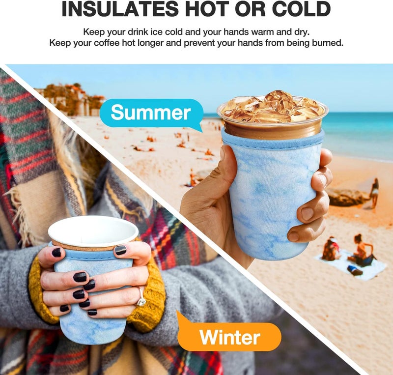 كي بي اكس Iced Coffee Cup Sleeve for Large Sized Cups, Reusable Neoprene Iced Coffee Cup Holder for Hot Cold Drinks, Compatible with Starbucks, Dunkin Donuts, and More (Blue Marble) - Image 4