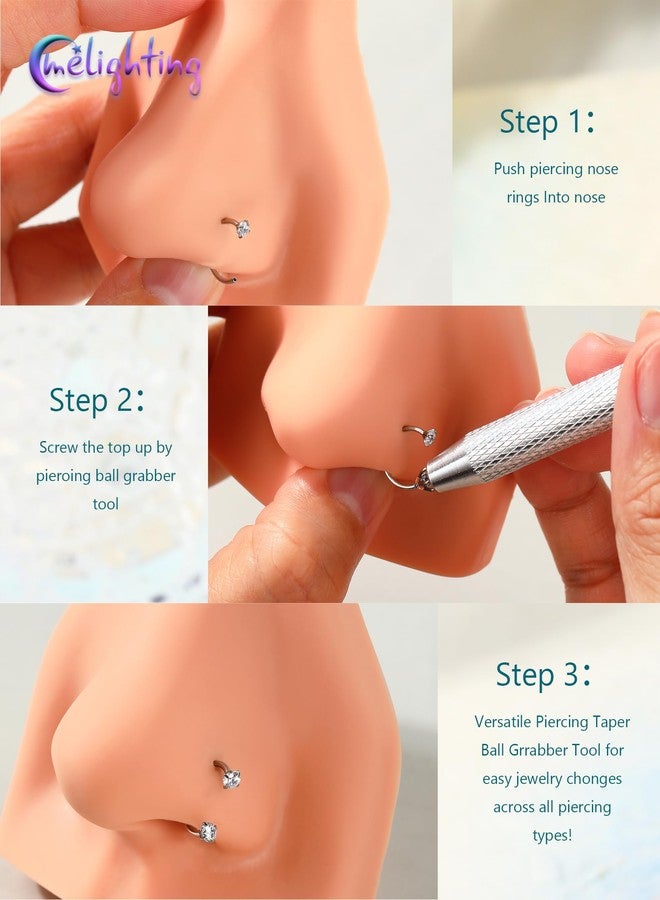 Melighting 20G Horseshoe Nose Ring Hoop 316L Stainless Steel, Threadless Nose Piercing with Piercing Taper Ball Grabber Tool Set, Star Septum Lip Helix Daith Piercing Jewelry for Women 7 mm - Image 2