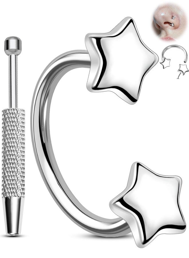 Melighting 20G Horseshoe Nose Ring Hoop 316L Stainless Steel, Threadless Nose Piercing with Piercing Taper Ball Grabber Tool Set, Star Septum Lip Helix Daith Piercing Jewelry for Women 7 mm - Image 1