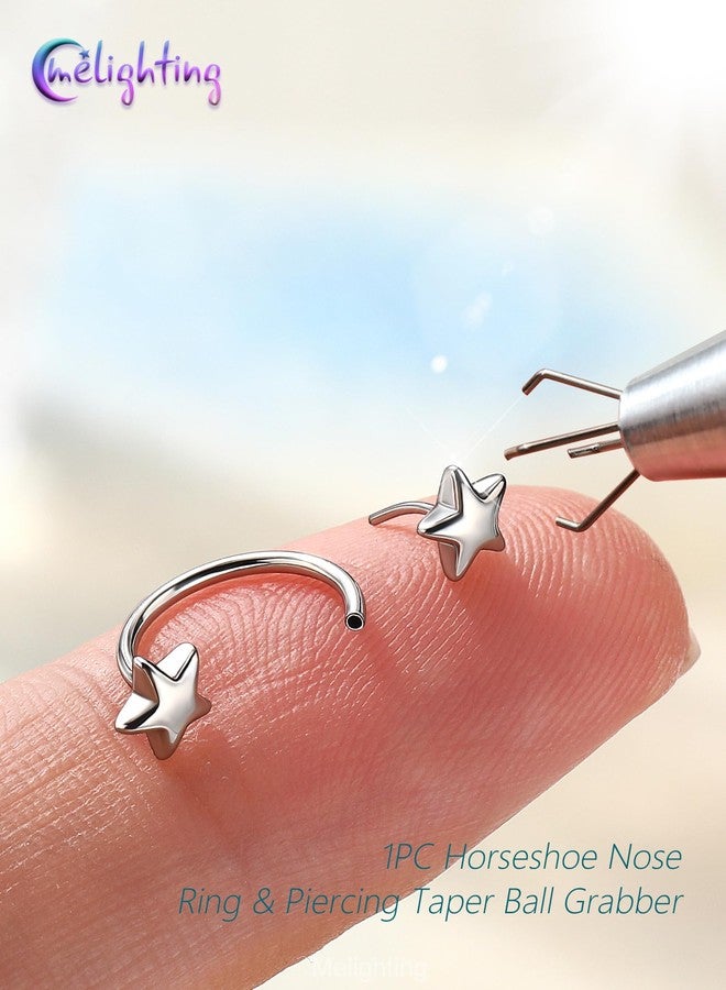 Melighting 20G Horseshoe Nose Ring Hoop 316L Stainless Steel, Threadless Nose Piercing with Piercing Taper Ball Grabber Tool Set, Star Septum Lip Helix Daith Piercing Jewelry for Women 7 mm - Image 5