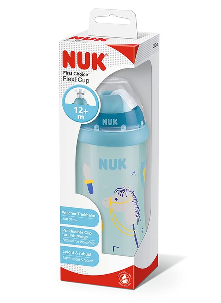 NUK - Flexi Cup with Straw, Assorted - 300ml for babies 12+ months, ventilation holes make it spill-proof and prevent liquid from remaining in the straw - blue - Image 1