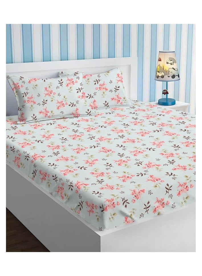 BSB HOME Premium Glace Cotton 180 TC KING Fitted Bedsheet Set  with 2 Pillow Covers 183x198 +25 Cms – Soft Blue-72*78+10 INCH - Image 1