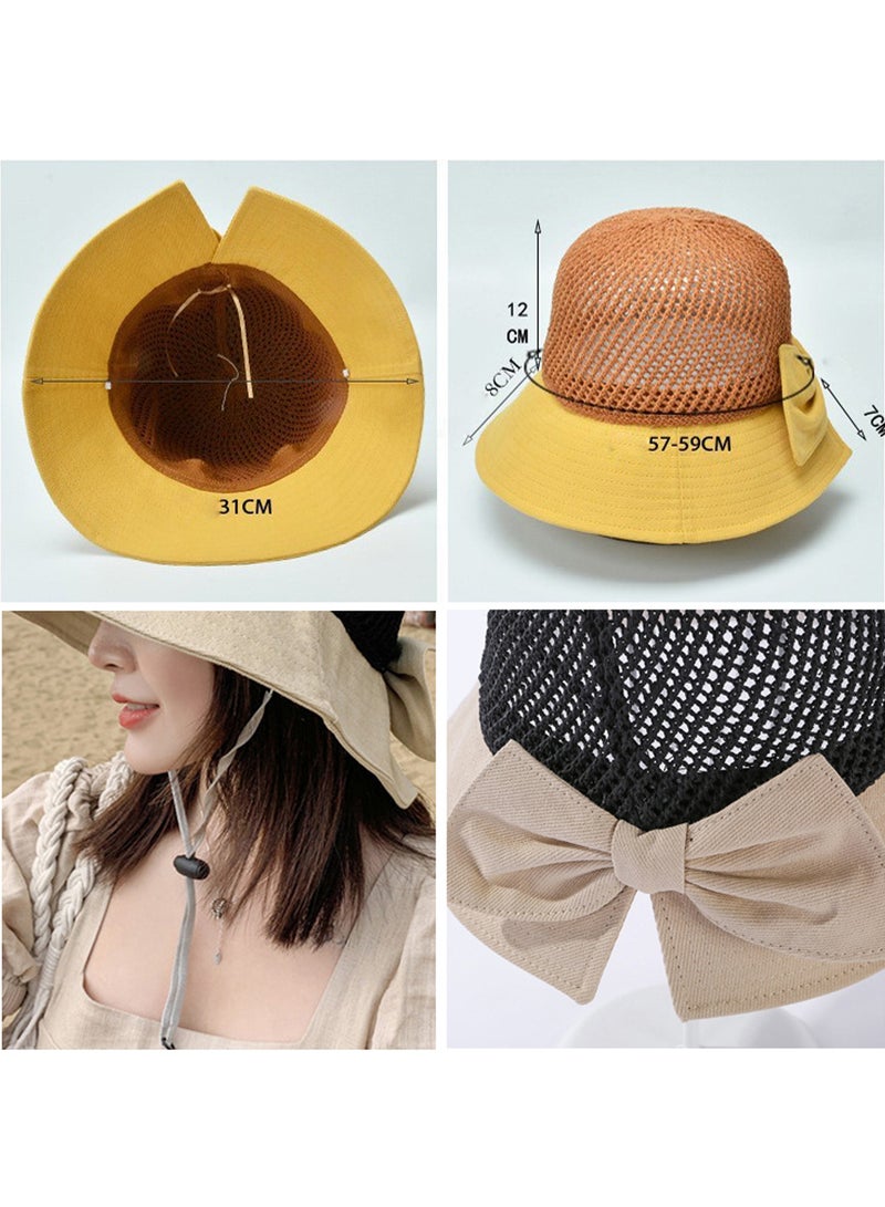 قبعة نسائية للشمس قابلة للطي قبعة شاطئية قابلة للطي قبعة صيفية بعقدة مع حبل للرياح - Image 2