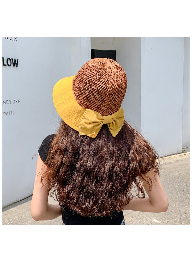 قبعة نسائية للشمس قابلة للطي قبعة شاطئية قابلة للطي قبعة صيفية بعقدة مع حبل للرياح - Image 3