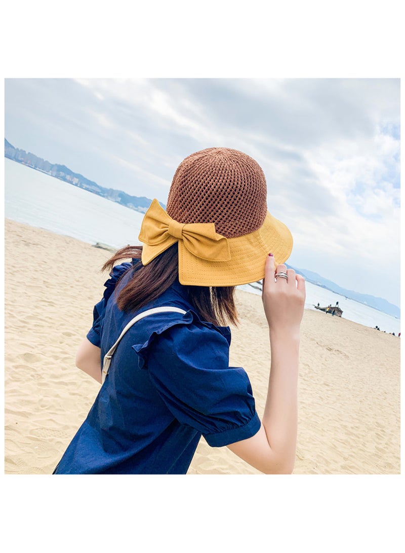 قبعة نسائية للشمس قابلة للطي قبعة شاطئية قابلة للطي قبعة صيفية بعقدة مع حبل للرياح - Image 4