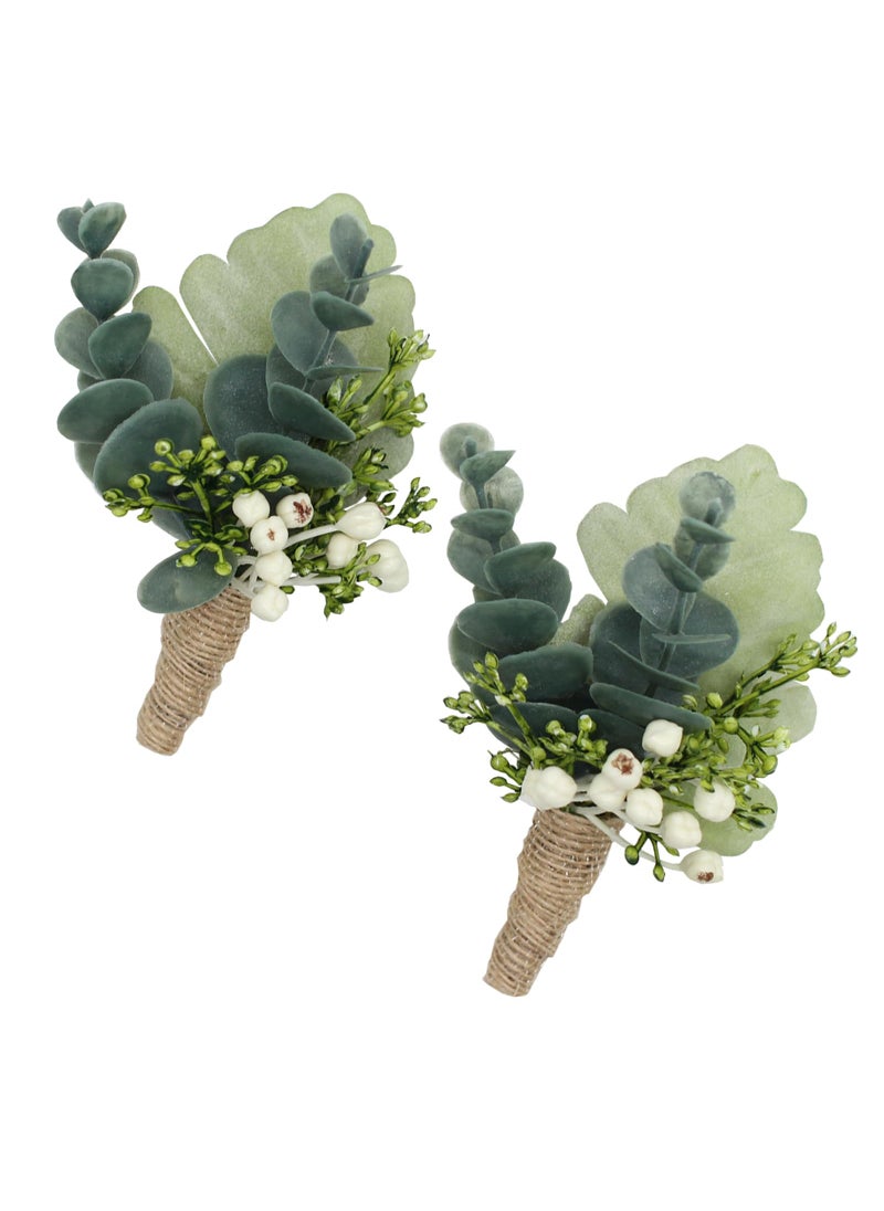 YOKOKE YOKOKE Handmade Artificial Succulent Corsage Wristlet Realistic Berry Green Plants Boutonniere for Wedding Decor 2 Pcs Corsage A 