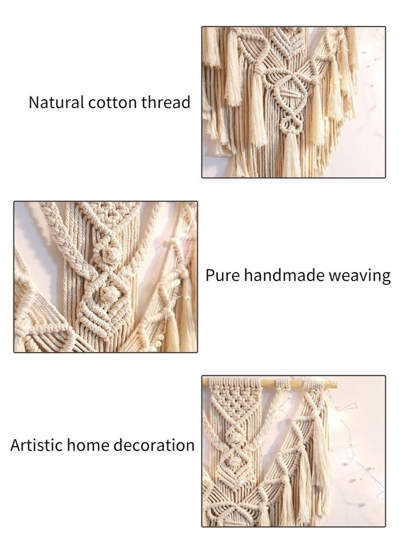 كيلا ديكور حائط معلق على الحائط قطن منسوج على الحائط فن حائط منسوج من القطن، ديكور منزلي بوهيمي منسوج 70*43 سم بيج - Image 4