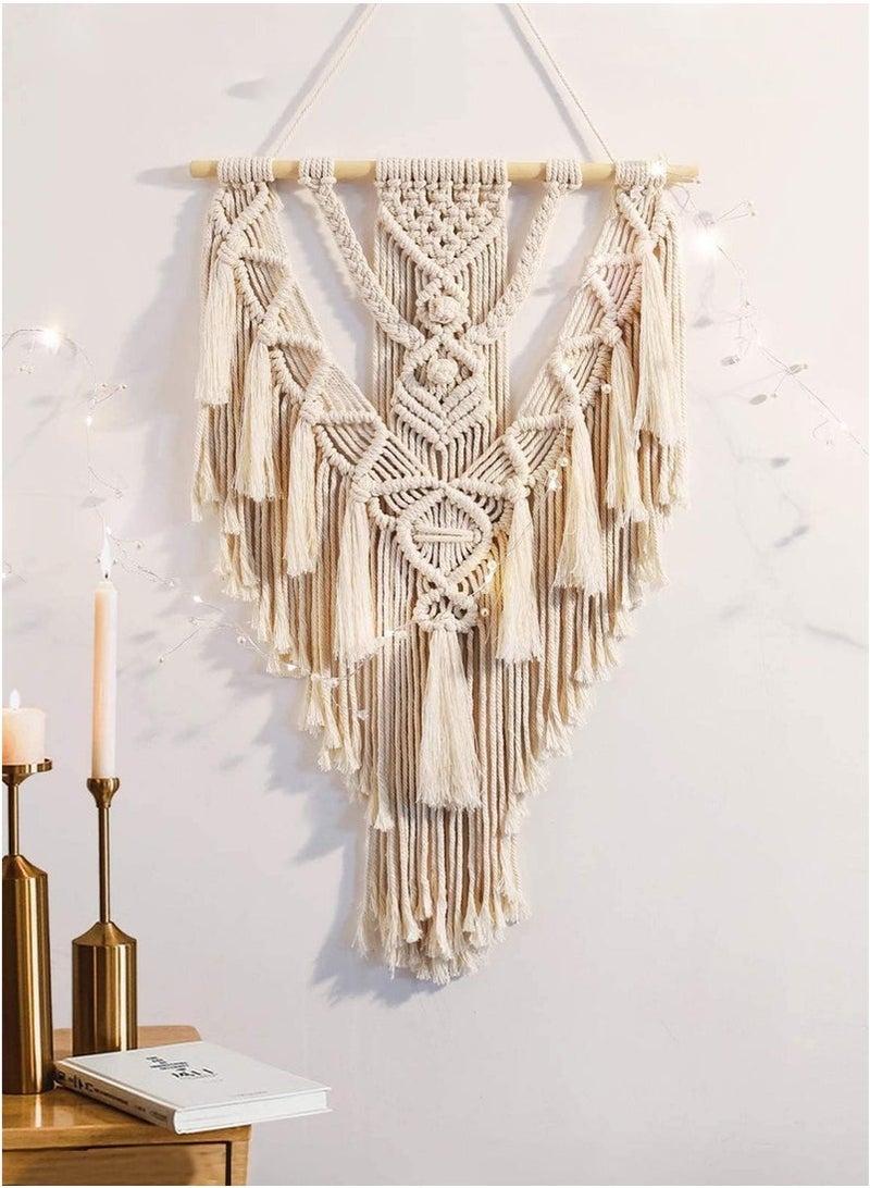كيلا ديكور حائط معلق على الحائط قطن منسوج على الحائط فن حائط منسوج من القطن، ديكور منزلي بوهيمي منسوج 70*43 سم بيج - Image 2