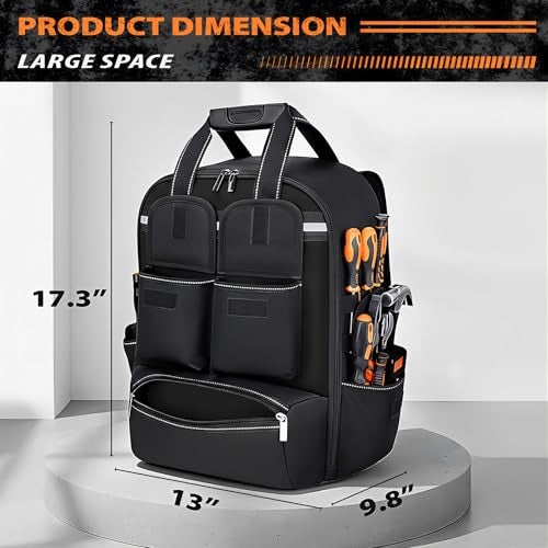 Jjring Tool Bag Backpack For Men With 18 Tool Pockets HeavyDuty Tool Storage Organizer Bag With Padded Shoulder Waist Support Multi Pouch Pockets bag For Contractor Plumbers HVAC TechsBlack - Image 3