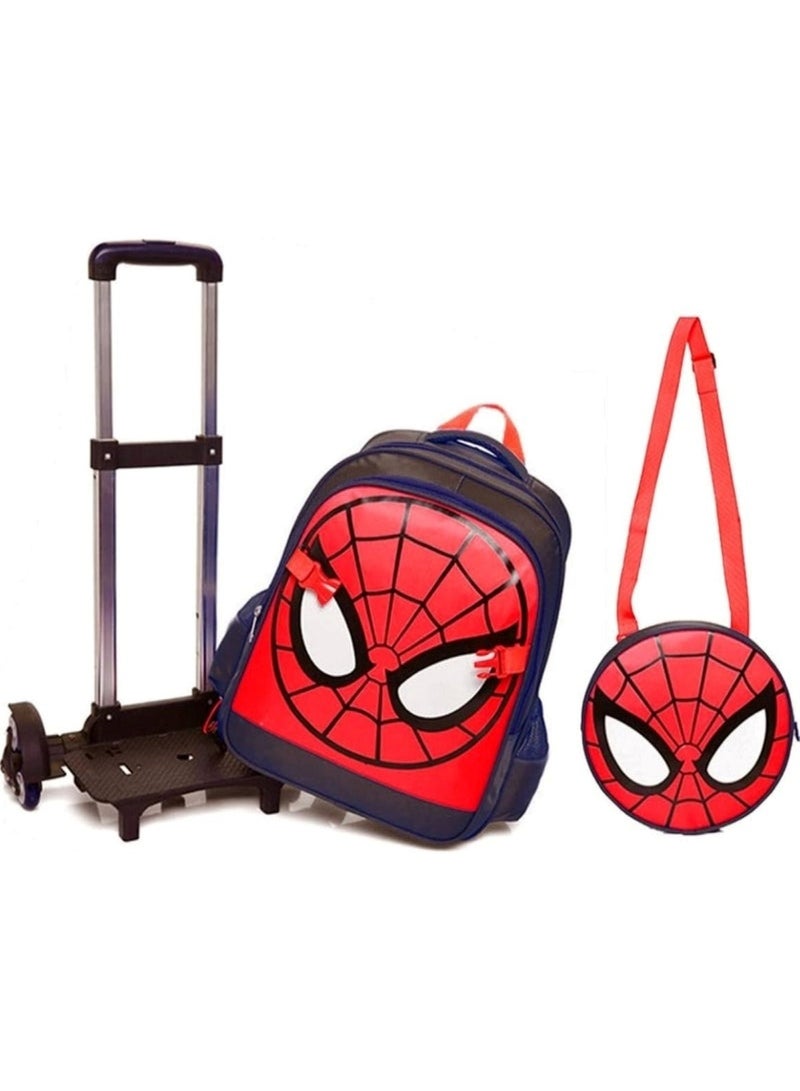 Huitich Black Spider-Man Style Rolling Trolley School Bag  - Image 2
