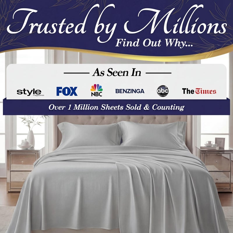 DECOLURE 100% Viscose Derived from Bamboo Sheets King Size - Luxury 4 Pc Naturally Cooling Sheets, Ultra Soft Bed Set - Deep 17" Pockets, Durable Double Stitching, Oeko Tex Standard (Light Grey) - Image 4