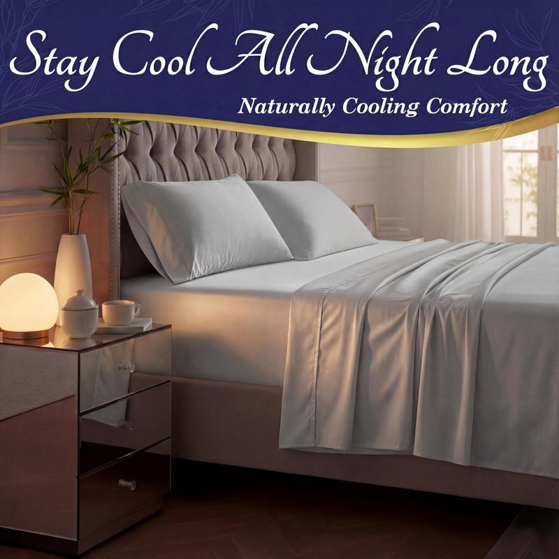 DECOLURE 100% Viscose Derived from Bamboo Sheets King Size - Luxury 4 Pc Naturally Cooling Sheets, Ultra Soft Bed Set - Deep 17" Pockets, Durable Double Stitching, Oeko Tex Standard (Light Grey) - Image 3