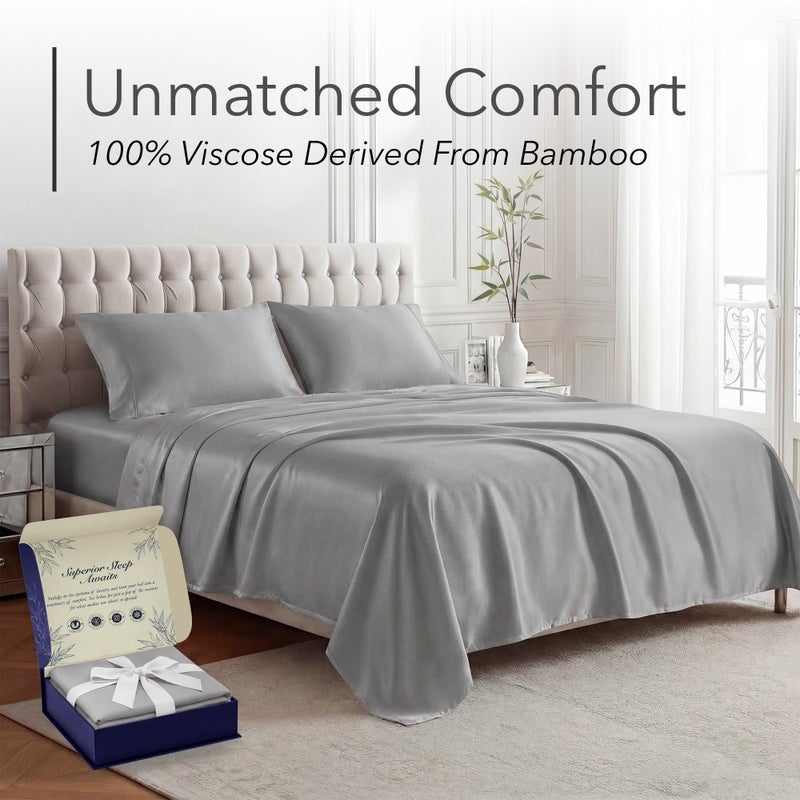 DECOLURE 100% Viscose Derived from Bamboo Sheets King Size - Luxury 4 Pc Naturally Cooling Sheets, Ultra Soft Bed Set - Deep 17" Pockets, Durable Double Stitching, Oeko Tex Standard (Light Grey) - Image 2