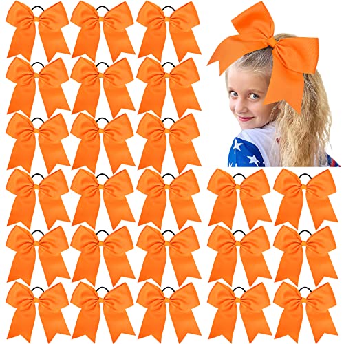 Aileam 24 PCS 8" Large Cheer Bows Orange Girl Hair Bows Cheerleading Softball Team Bow Hair Accessories for cheerleaders football Competition Sports - Image 1