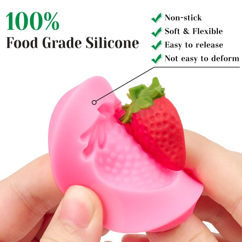 CLUEWR 5 PCS Silicone Strawberry Molds, 3D Strawberry Fondant Molds for Chocolate, Candy, Cake Decoration, Cupcake Topper - Image 3