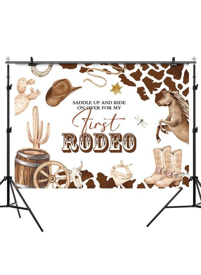 Rsuuinu My First Rodeo 1st Birthday Backdrop Western Cowboy Photography Background Cow Wild West Rustic Boot Hat Kids Boys First Birthday Party Decorations Banner Favors Photo Shoot Studio Props 7x5ft - Image 2