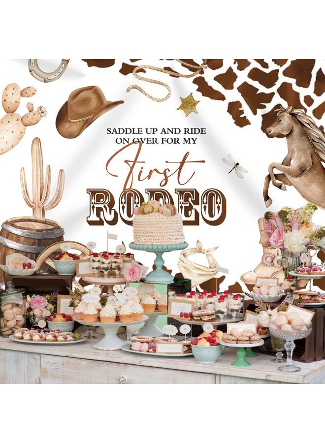 Rsuuinu My First Rodeo 1st Birthday Backdrop Western Cowboy Photography Background Cow Wild West Rustic Boot Hat Kids Boys First Birthday Party Decorations Banner Favors Photo Shoot Studio Props 7x5ft - Image 5