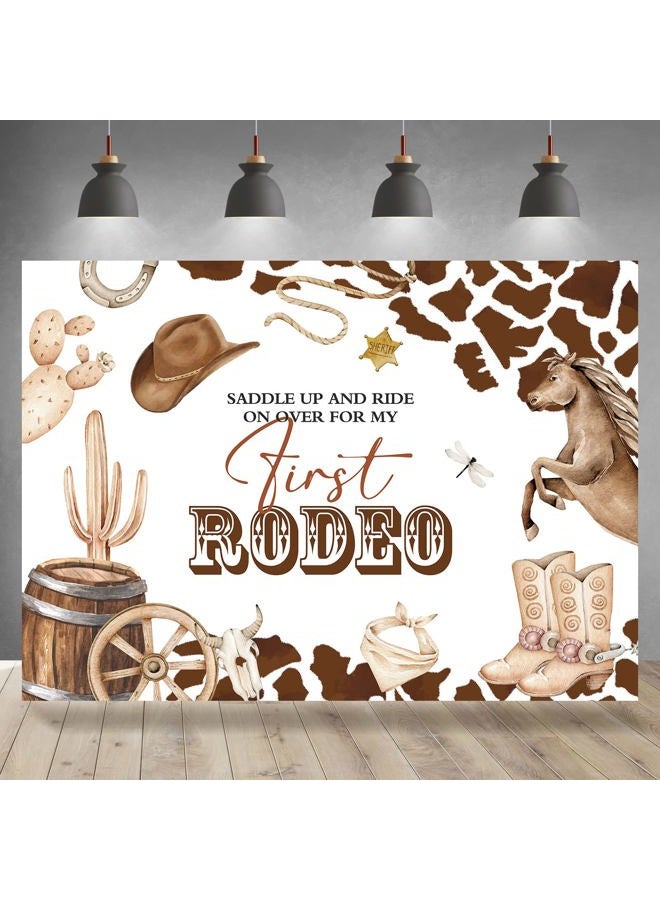 Rsuuinu My First Rodeo 1st Birthday Backdrop Western Cowboy Photography Background Cow Wild West Rustic Boot Hat Kids Boys First Birthday Party Decorations Banner Favors Photo Shoot Studio Props 7x5ft - Image 1