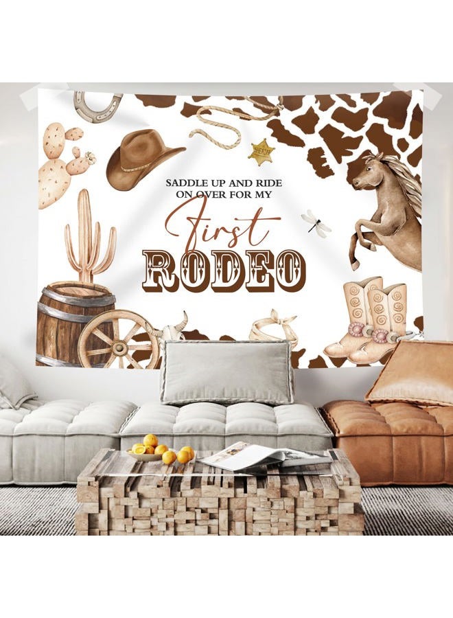 Rsuuinu My First Rodeo 1st Birthday Backdrop Western Cowboy Photography Background Cow Wild West Rustic Boot Hat Kids Boys First Birthday Party Decorations Banner Favors Photo Shoot Studio Props 7x5ft - Image 3