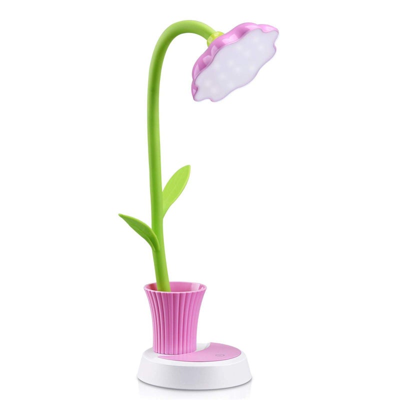 Uniwit Desk Lamp for Kids Sunflower LED Charging Table Lamp Support Eye Protection Small Desk Folding for ReadingStudy and Office Adjustable Brightness Pink