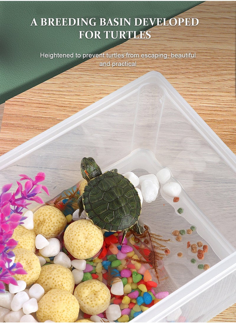 Kidle - Transparent Turtle Tank Aquarium Turtle Habitat Turtle Tank with Lid Prevent Tortoise from Climbing Escaping - Image 1