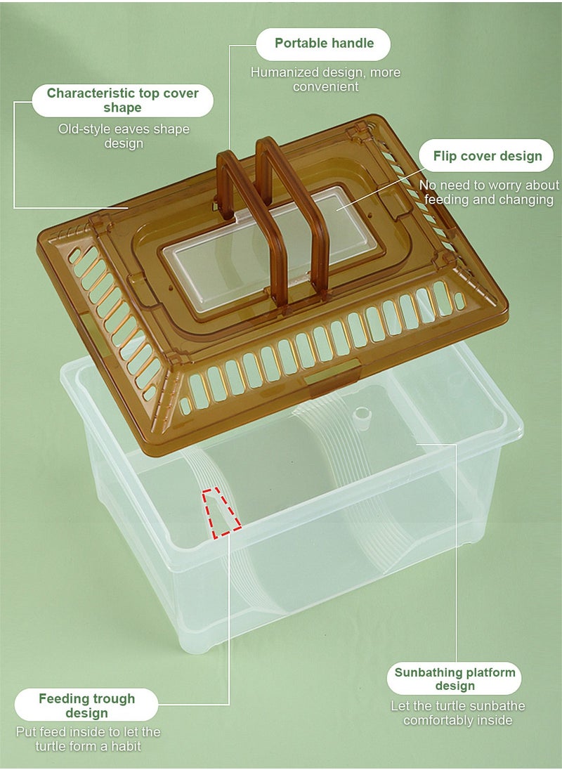 Kidle - Transparent Turtle Tank Aquarium Turtle Habitat Turtle Tank with Lid Prevent Tortoise from Climbing Escaping - Image 1