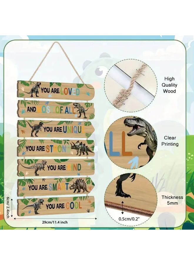 7 Piece Dinosaur Hanging Plate Set Wooden Wall Art For Home Bedroom Playroom - Image 4