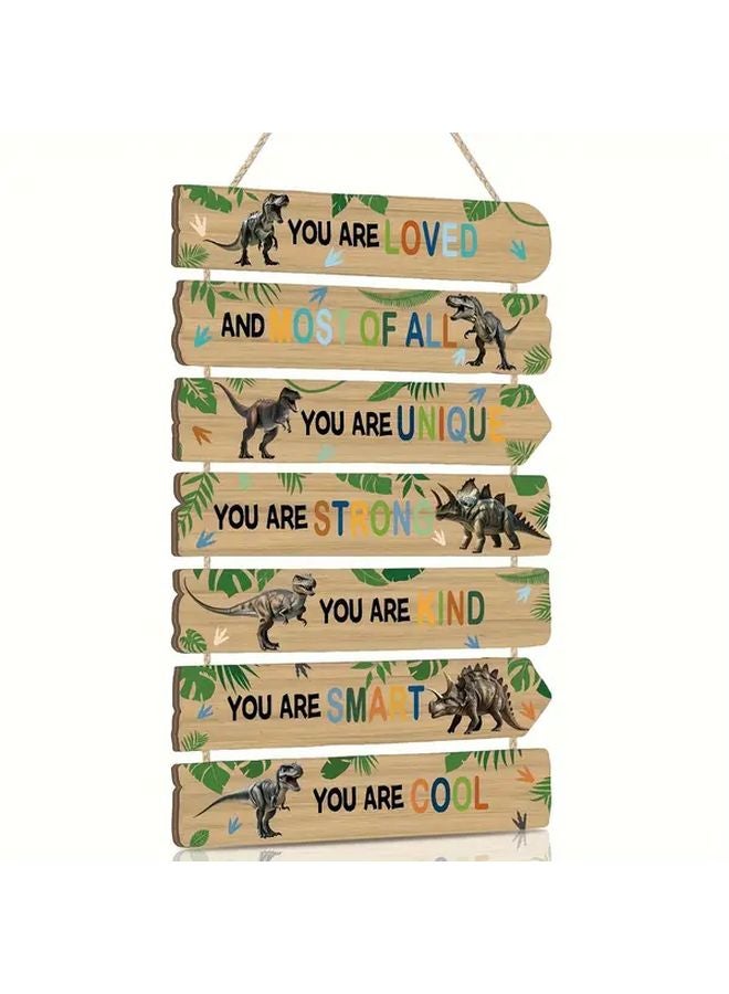 7 Piece Dinosaur Hanging Plate Set Wooden Wall Art For Home Bedroom Playroom - Image 2