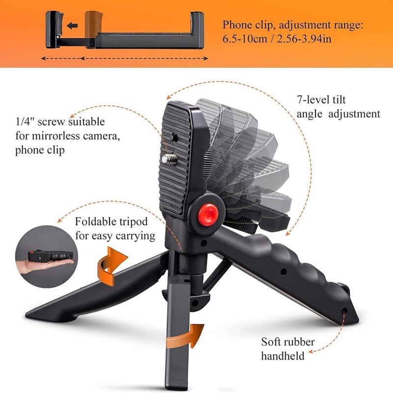 TPZ Tripod Smartphone Camera Video Kit,Mini Tripod With Shotgun Podcast Microphone,Phone Holder,Led Light For Youtube Video,Vlog,Photography Reel Maker Kit With Light&Tripod,Black,Pack of 1 - Image 3