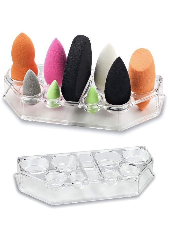 BY ALEGORY byAlegory Acrylic Makeup Beauty Blending Sponge Organizer Drying Tray Stand | 9 Space Storage Container Fits All Brands of Foundation Blending Sponges - Clear  - Image 1