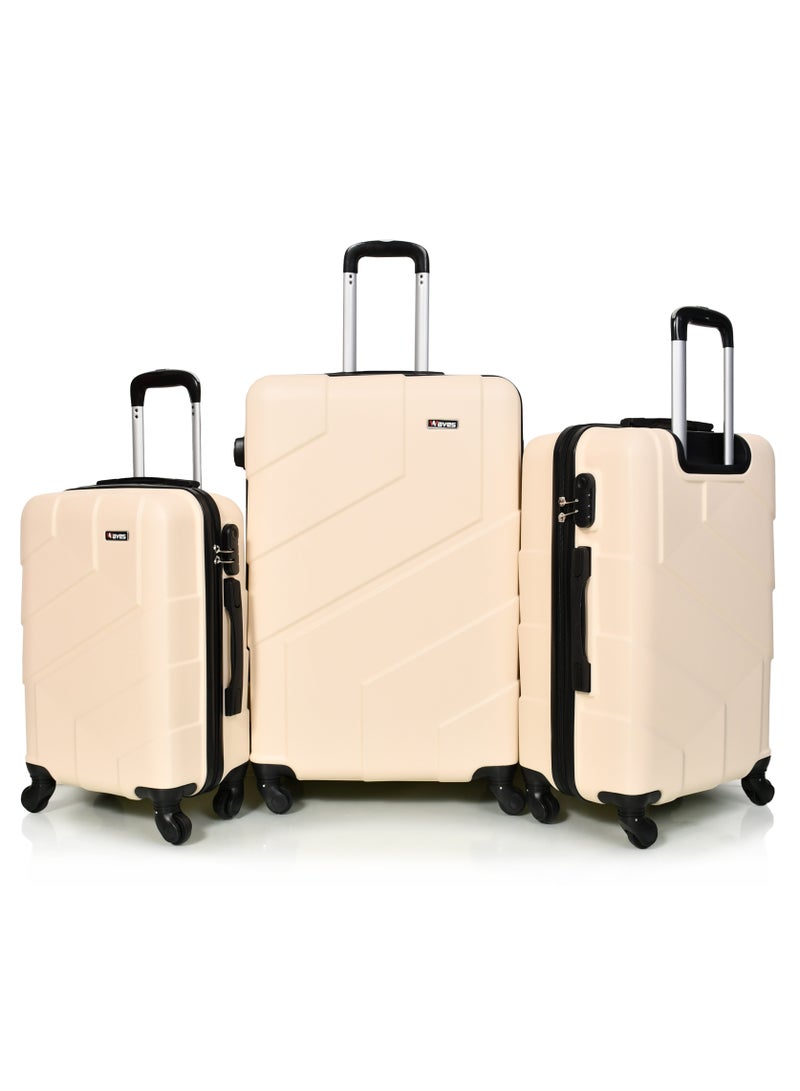 WAVES Hard-Side Luggage Set for Unisex Lightweight 4 Double Wheeled Suitcase with Built-In Type Lock (Set of 3 Pcs,Baige) - Image 1