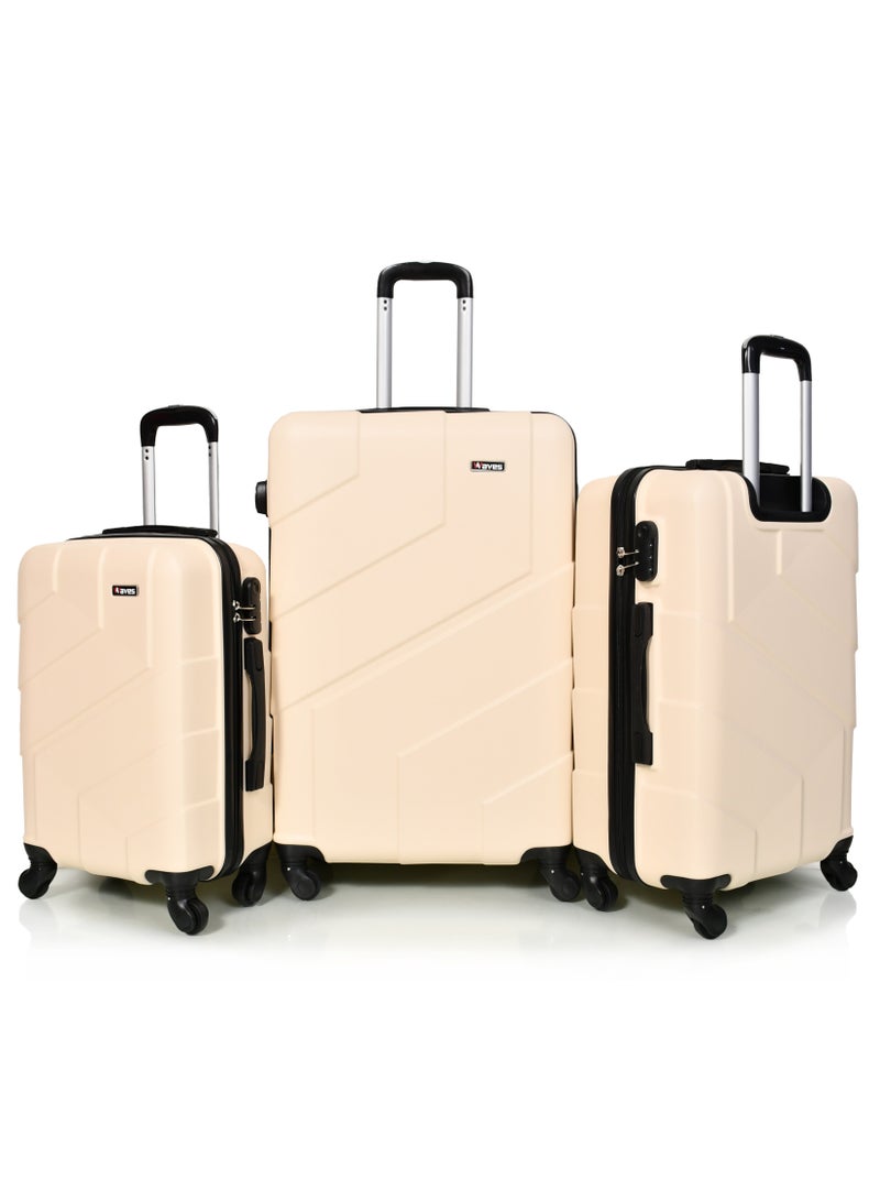 WAVES Hard-Side Luggage Set for Unisex Lightweight 4 Double Wheeled Suitcase with Built-In Type Lock (Set of 3 Pcs,Baige) - Image 2