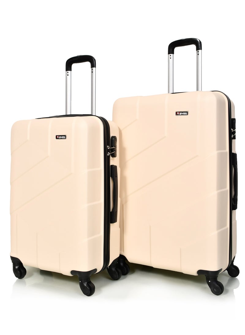 WAVES Hard-Side Luggage Set for Unisex Lightweight 4 Double Wheeled Suitcase with Built-In Type Lock (Set of 3 Pcs,Baige) - Image 4