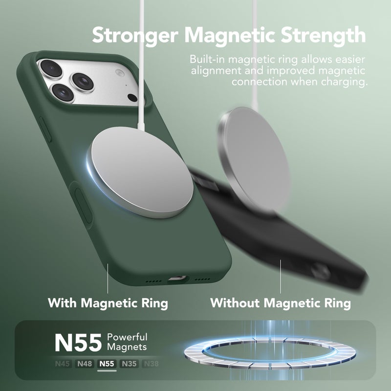 GONEZ Magnetic for iPhone 17 Pro Case, Compatible with MagSafe, [Screen Protector + Camera Lens Protector], Liquid Silicone Anti-Scratch Shockproof Protective Phone Case 6.3 inch, Army Green - Image 3