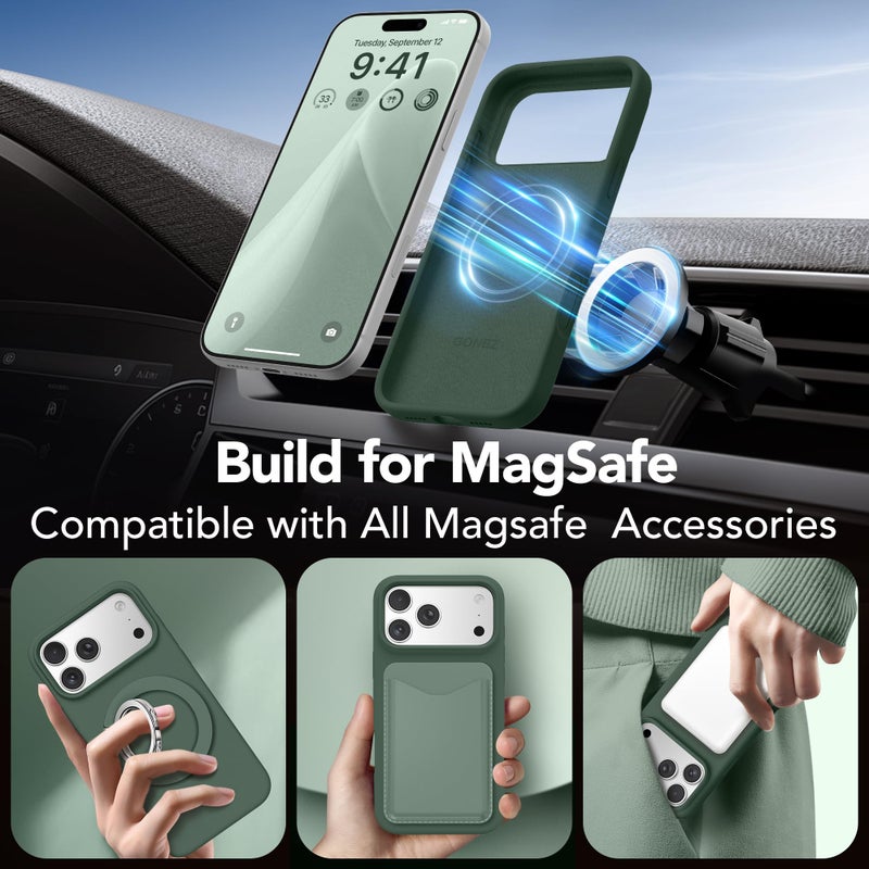 GONEZ Magnetic for iPhone 17 Pro Case, Compatible with MagSafe, [Screen Protector + Camera Lens Protector], Liquid Silicone Anti-Scratch Shockproof Protective Phone Case 6.3 inch, Army Green - Image 4