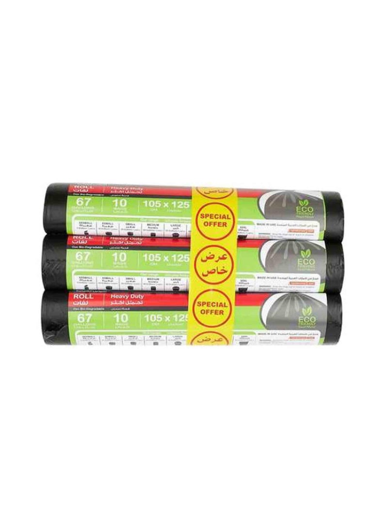 Carrefour Bio 67 Gallon Oxo Bio-Degradable Heavy Duty Black 10 Garbage Bags Pack of 3 